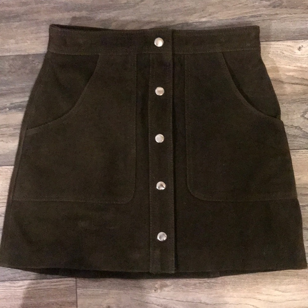 Nasty Gal olive suede button up skirt